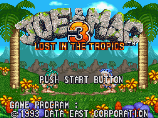 Joe & Mac 3 title screen for Super Nintendo